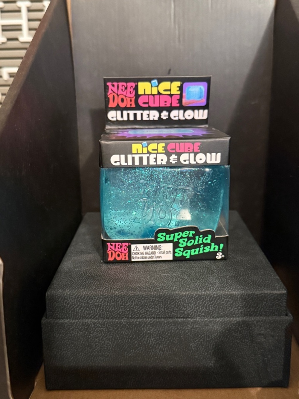 Nee Doh Nice Cube Glitter & Glow Squish Toy - Blue Glitter